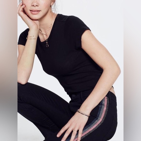 MOTHER “the looker ankle fray” in guilty glitter racer Stripe Size 28 - Picture 2 of 9